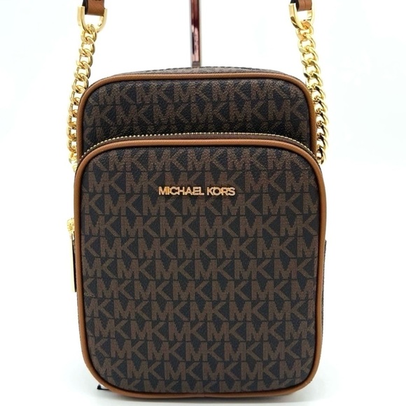 Michael Kors Medium NS Chain Xbody Bag Brown/Gold - Picture 1 of 11